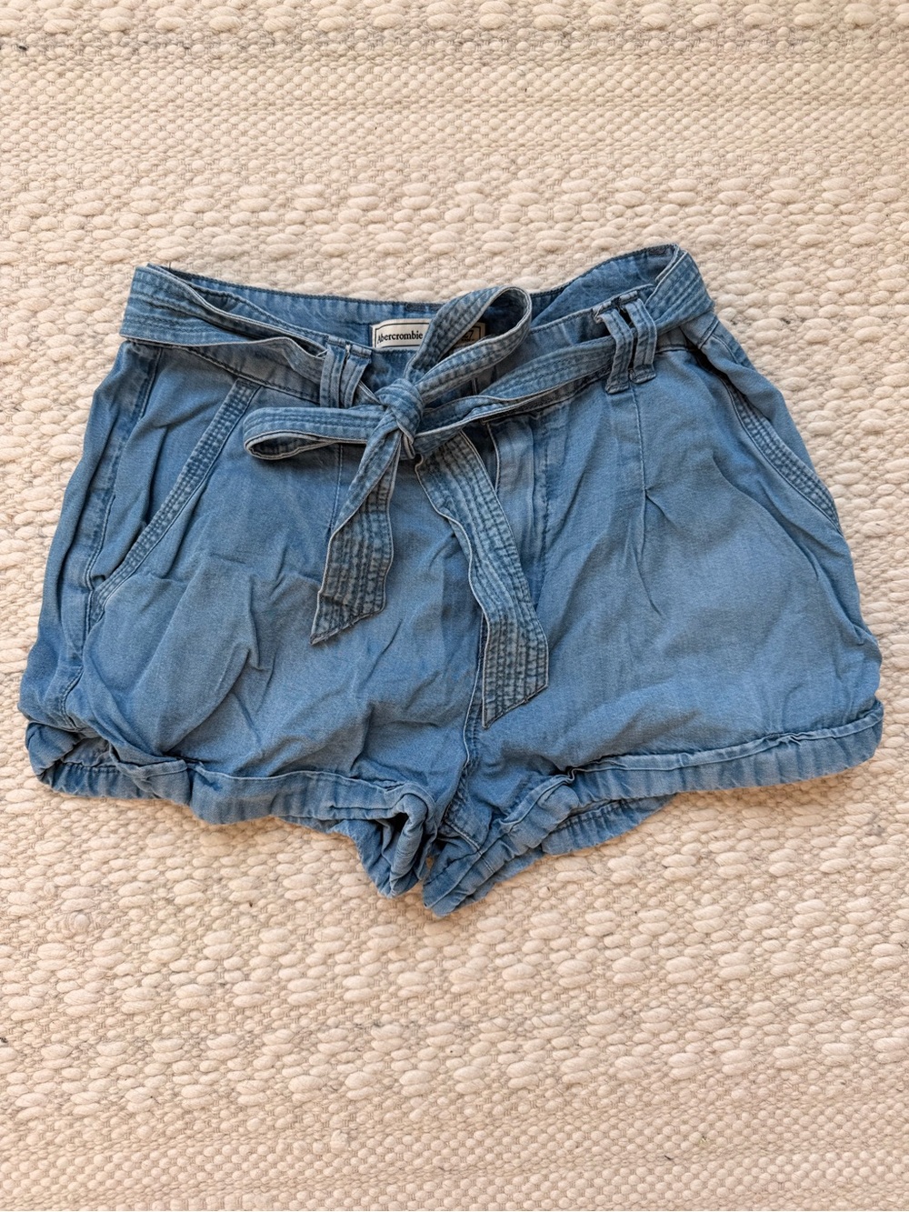 Abercrombie & Fitch Light Blue Denim Tie-Belt Women’s Shorts